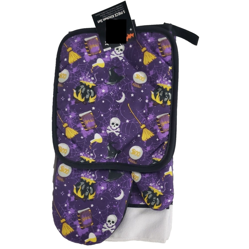 5pc Kitchen Set:2 Pot Holders,1 Oven Mitt &2Microfiber Towels,HALLOWEEN THEME,MB